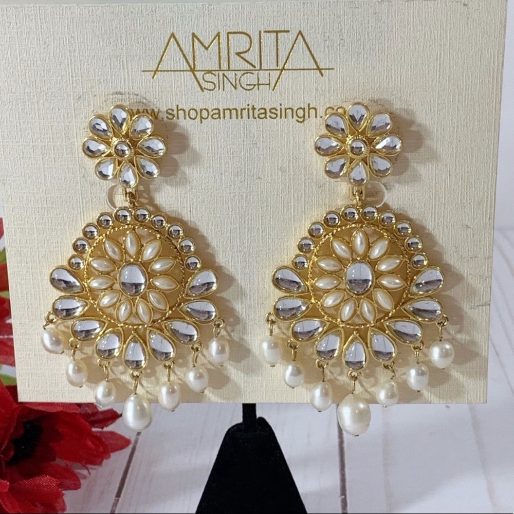 Amrita Singh Gold Tone Pearl Statement Earrings